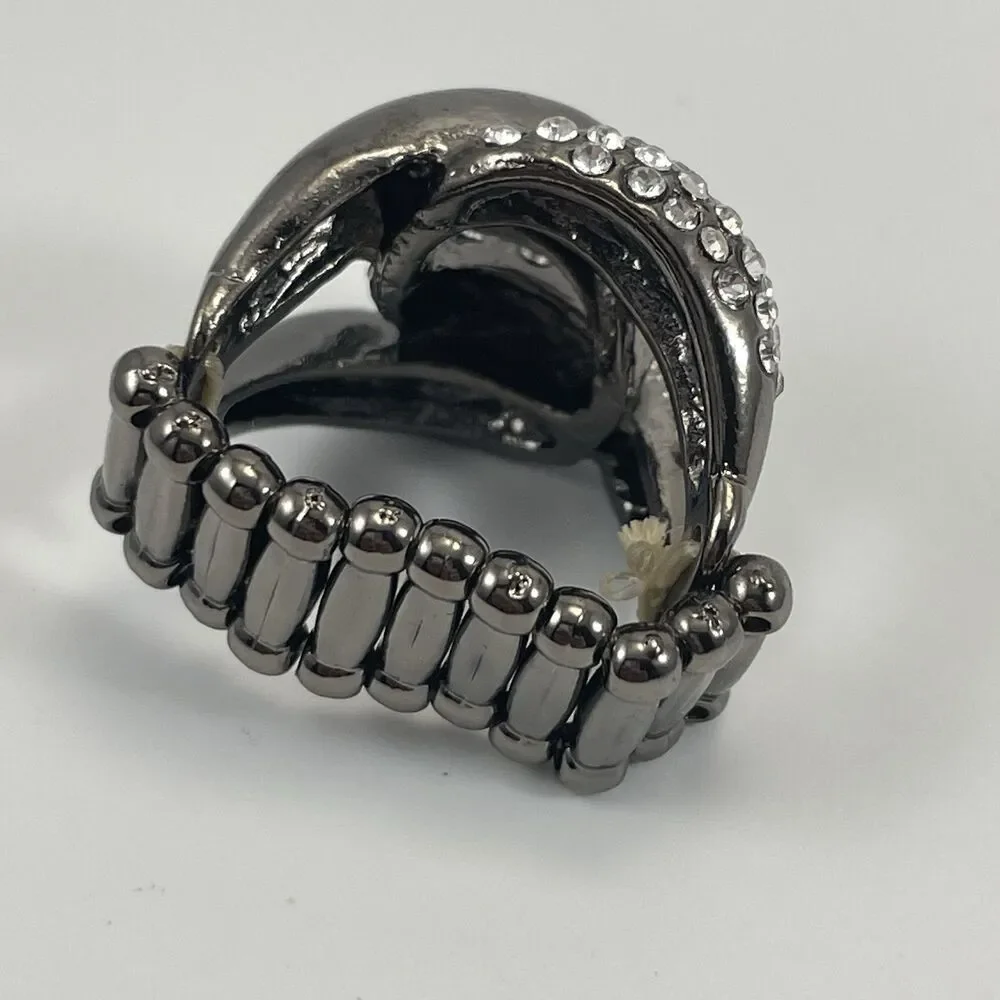 Black Ring Stretch Band Rhinestone Statement Knot Design Adjustable